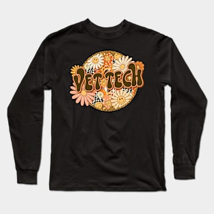 Vet Tech Retro Groovy Floral Leopard Long Sleeve T-Shirt